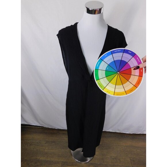 Kona Sol Black Crinkle Rayon Midi Cover-Up L - Deep V Swim Dress - Excell - Picture 9 of 11